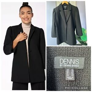 Dennis Basso Black Textured Boucle Knit Blazer Wool Blend Size 14